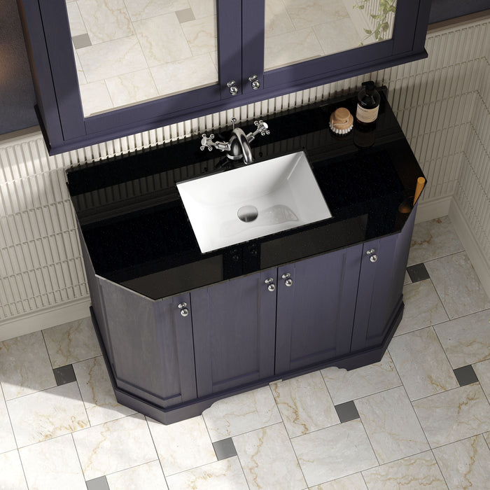Old London 1000mm Twilight Blue 4 Door Floor Standing Angled Vanity Unit With 1 Tap Hole Marble Basin
