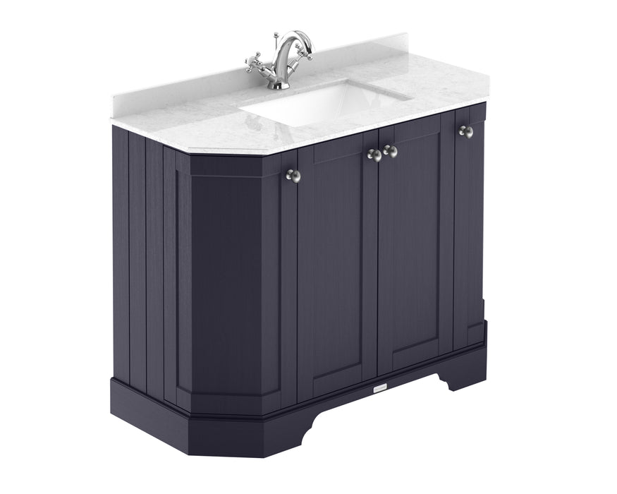 Old London 1000mm Twilight Blue 4 Door Floor Standing Angled Vanity Unit With 1 Tap Hole Marble Basin