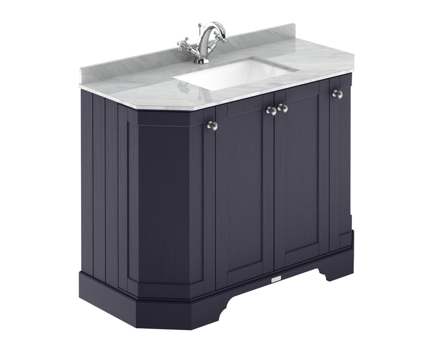 Old London 1000mm Twilight Blue 4 Door Floor Standing Angled Vanity Unit With 1 Tap Hole Marble Basin