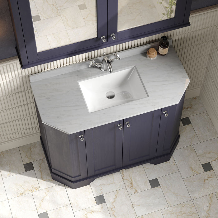 Old London 1000mm Twilight Blue 4 Door Floor Standing Angled Vanity Unit With 1 Tap Hole Marble Basin