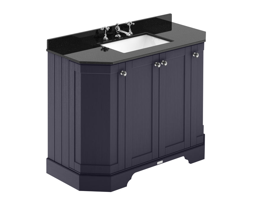 Old London 1000mm Twilight Blue 4 Door Floor Standing Angled Vanity Unit With 3 Tap Holes Marble Basin