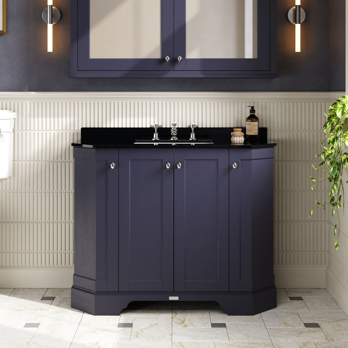 Old London 1000mm Twilight Blue 4 Door Floor Standing Angled Vanity Unit With 3 Tap Holes Marble Basin