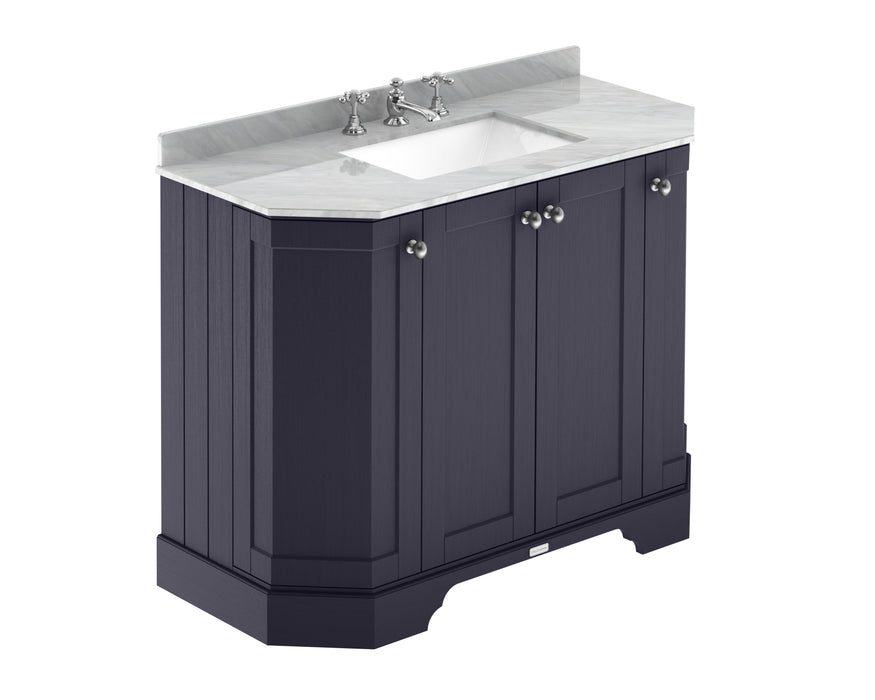 Old London 1000mm Twilight Blue 4 Door Floor Standing Angled Vanity Unit With 3 Tap Holes Marble Basin