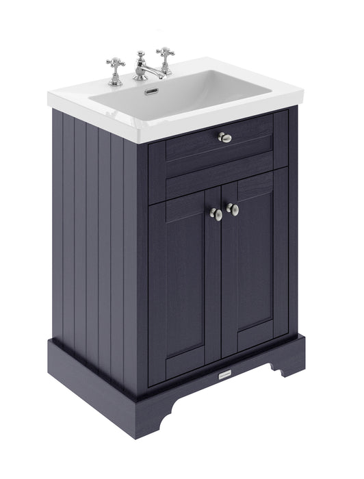 Old London 600mm Twilight Blue 2 Door Floor Standing Vanity Unit With 3 Tap Holes Fireclay Basin
