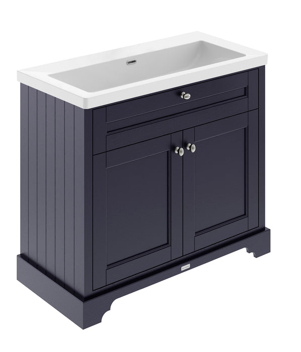 Old London 1000mm Twilight Blue 2 Door Floor Standing Vanity Unit With Fireclay Basin