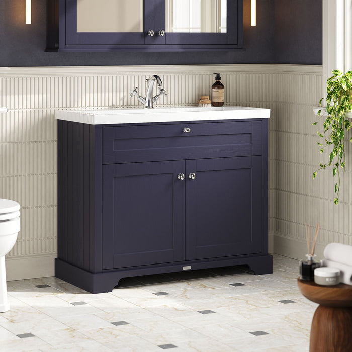 Old London 1000mm Twilight Blue 2 Door Floor Standing Vanity Unit With Fireclay Basin