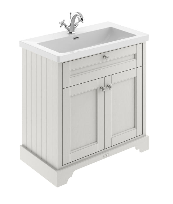 Old London 800mm Timeless Sand 2 Door Floor Standing Vanity Unit With 1 Tap Hole Fireclay Basin