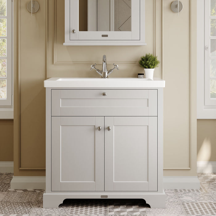 Old London 800mm Timeless Sand 2 Door Floor Standing Vanity Unit With 1 Tap Hole Fireclay Basin