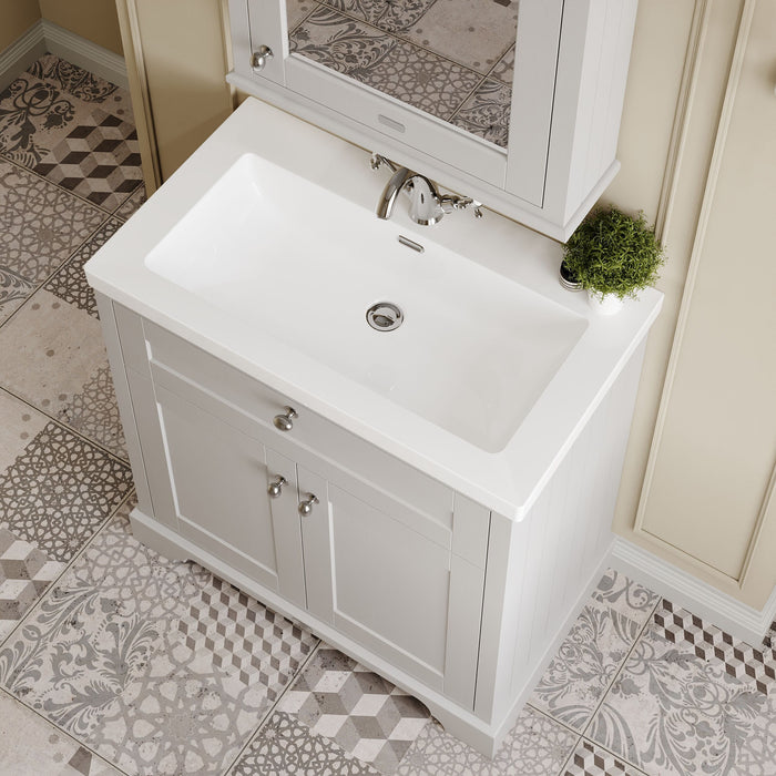 Old London 800mm Timeless Sand 2 Door Floor Standing Vanity Unit With 1 Tap Hole Fireclay Basin