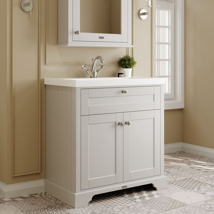 Old London 800mm Timeless Sand 2 Door Floor Standing Vanity Unit With 1 Tap Hole Fireclay Basin