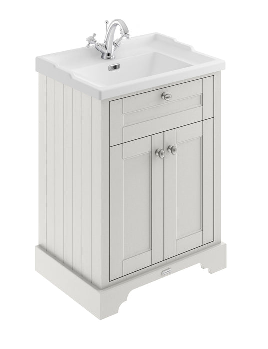 Old London 600mm Timeless Sand 2 Door Floor Standing Cabinet With 1 Tap Hole Basin