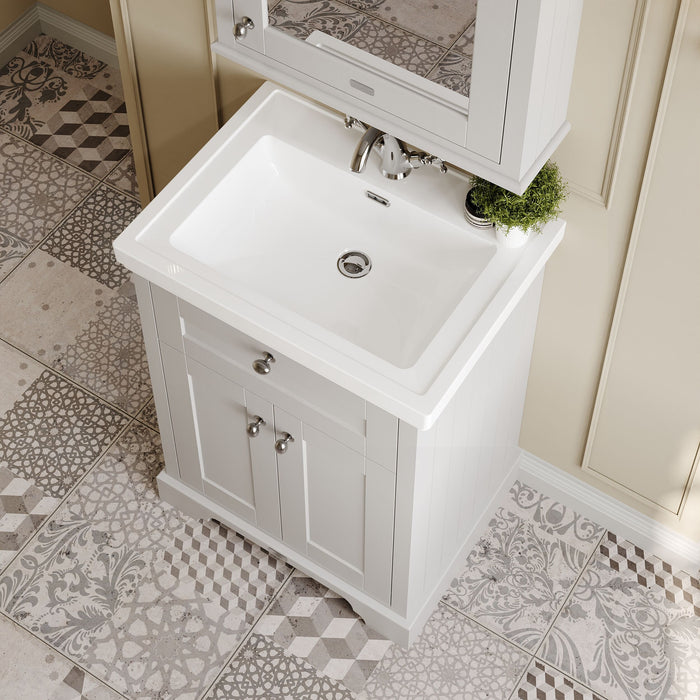 Old London 600mm Timeless Sand 2 Door Floor Standing Vanity Unit With 1 Tap Hole Basin