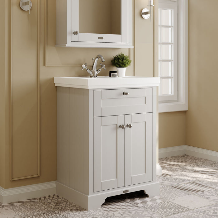 Old London 600mm Timeless Sand 2 Door Floor Standing Vanity Unit With 1 Tap Hole Basin