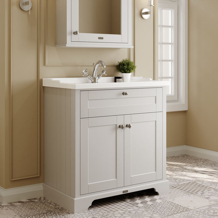 Old London 800mm Timeless Sand 2 Door Floor Standing Cabinet With 1 Tap Hole Basin