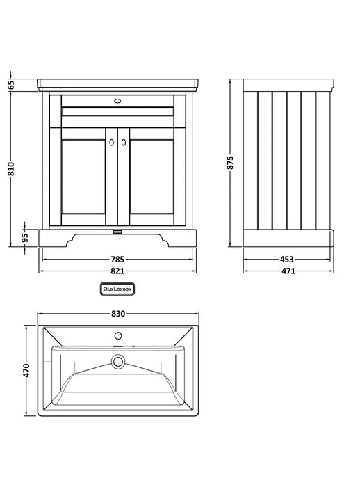 Old London 800mm Timeless Sand 2 Door Floor Standing Vanity Unit With 1 Tap Hole Basin
