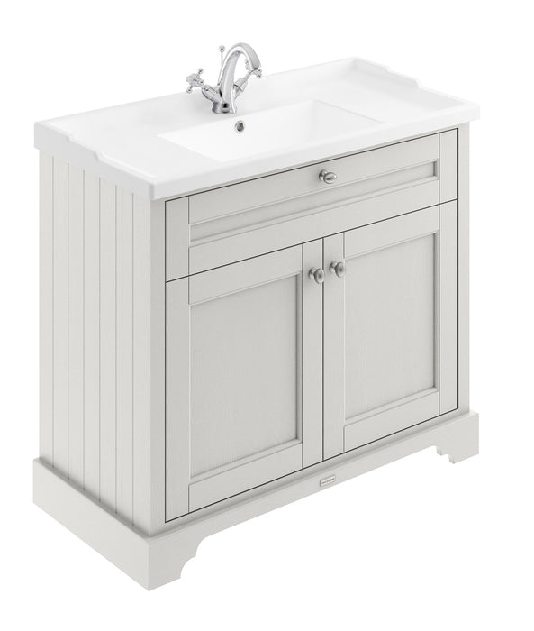 Old London 1000mm Timeless Sand 2 Door Floor Standing Cabinet With 1 Tap Hole Basin