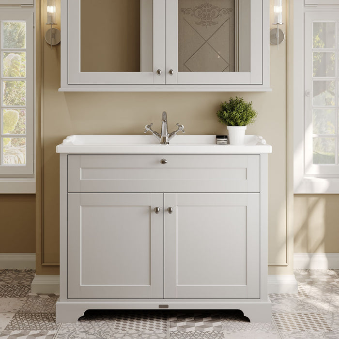 Old London 1000mm Timeless Sand 2 Door Floor Standing Cabinet With 1 Tap Hole Basin