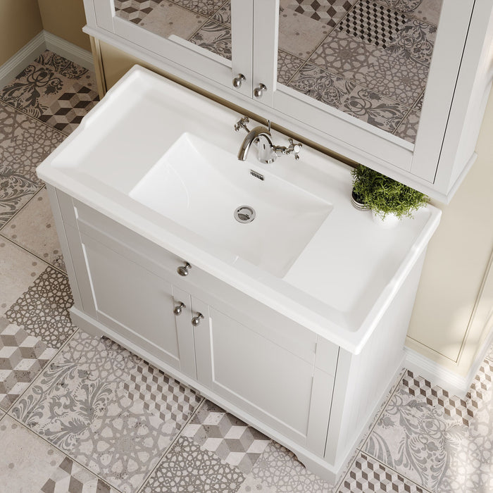 Old London 1000mm Timeless Sand 2 Door Floor Standing Cabinet With 1 Tap Hole Basin