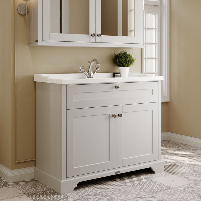 Old London 1000mm Timeless Sand 2 Door Floor Standing Cabinet With 1 Tap Hole Basin