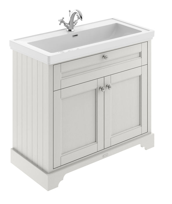 Old London 1000mm Timeless Sand 2 Door Floor Standing Vanity Unit With 1 Tap Hole Fireclay Basin