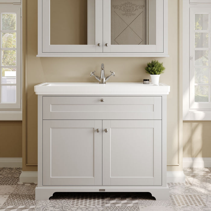 Old London 1000mm Timeless Sand 2 Door Floor Standing Vanity Unit With 1 Tap Hole Fireclay Basin