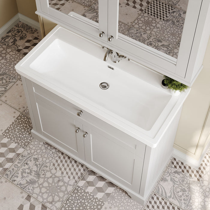 Old London 1000mm Timeless Sand 2 Door Floor Standing Vanity Unit With 1 Tap Hole Fireclay Basin