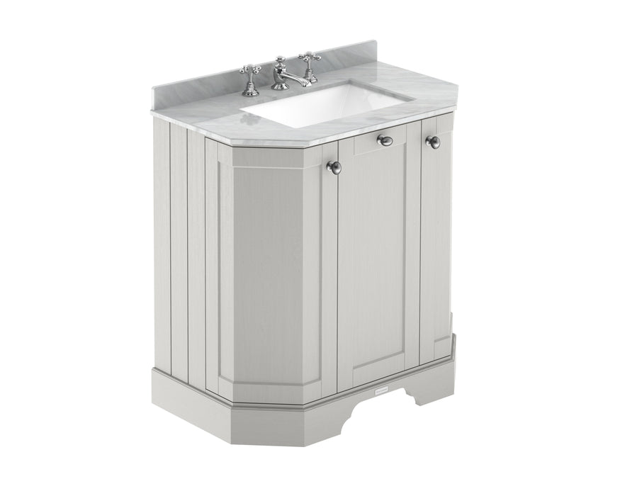 Old London 750mm Timeless Sand 3 Door Floor Standing Angled Vanity Unit With 3 Tap Holes Marble Basin