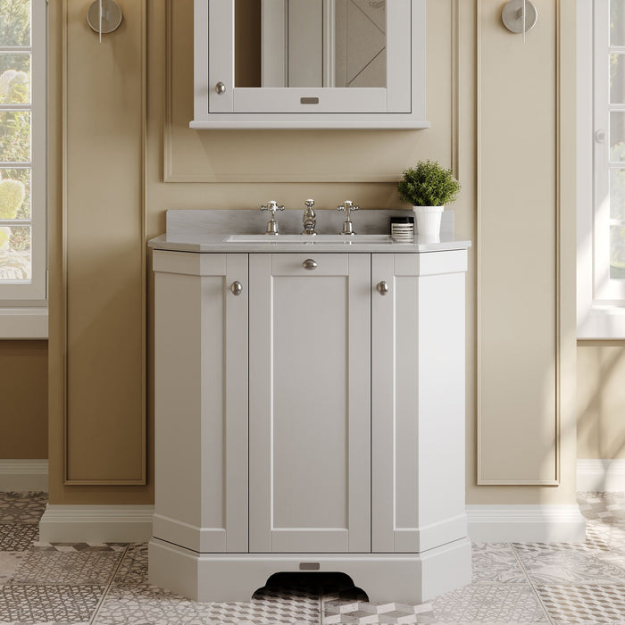 Old London 750mm Timeless Sand 3 Door Floor Standing Angled Vanity Unit With 3 Tap Holes Marble Basin