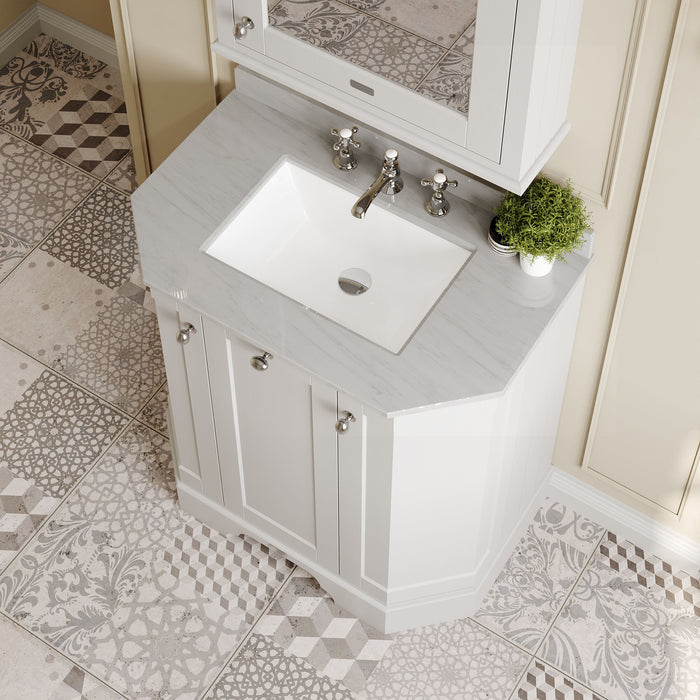 Old London 750mm Timeless Sand 3 Door Floor Standing Angled Vanity Unit With 3 Tap Holes Marble Basin
