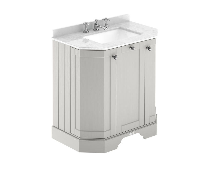 Old London 750mm Timeless Sand 3 Door Floor Standing Angled Vanity Unit With 3 Tap Holes Marble Basin
