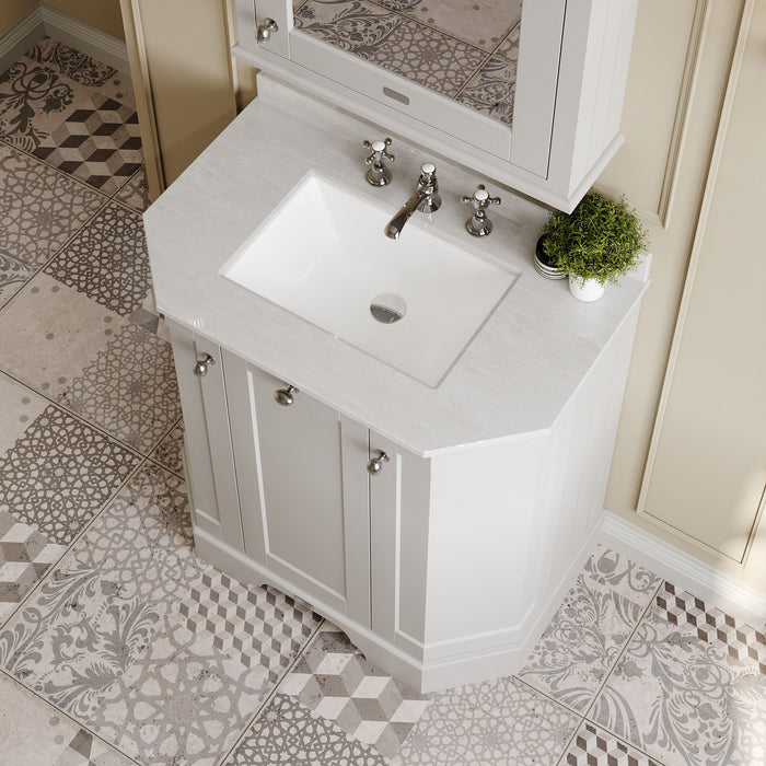 Old London 750mm Timeless Sand 3 Door Floor Standing Angled Vanity Unit With 3 Tap Holes Marble Basin