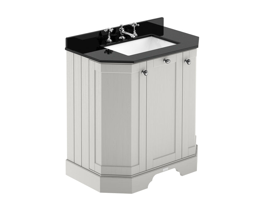Old London 750mm Timeless Sand 3 Door Floor Standing Angled Vanity Unit With 3 Tap Holes Marble Basin