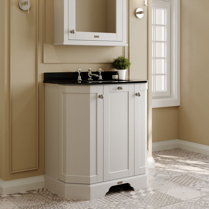 Old London 750mm Timeless Sand 3 Door Floor Standing Angled Vanity Unit With 3 Tap Holes Marble Basin