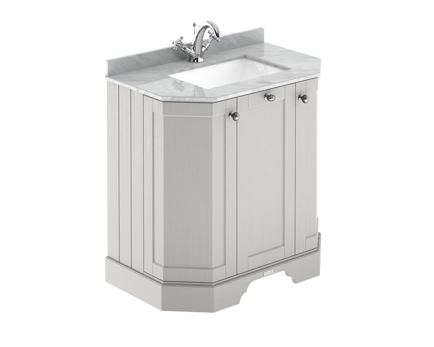 Old London 750mm Timeless Sand 3 Door Floor Standing Angled Vanity Unit With 1 Tap Hole Marble Basin