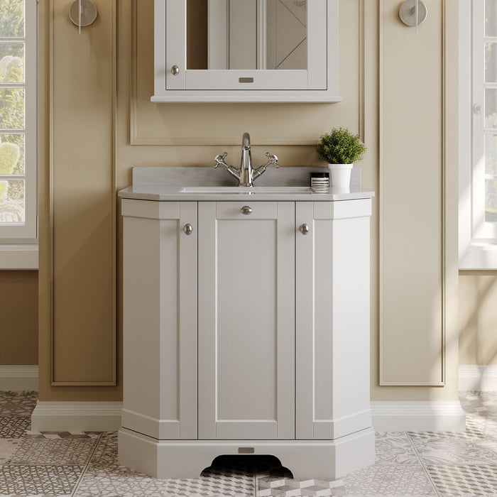 Old London 750mm Timeless Sand 3 Door Floor Standing Angled Vanity Unit With 1 Tap Hole Marble Basin