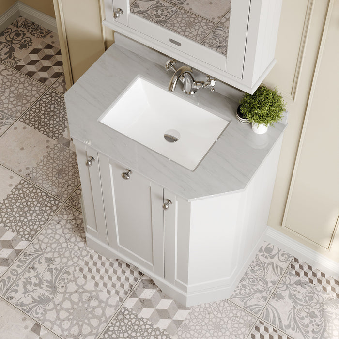 Old London 750mm Timeless Sand 3 Door Floor Standing Angled Vanity Unit With 1 Tap Hole Marble Basin