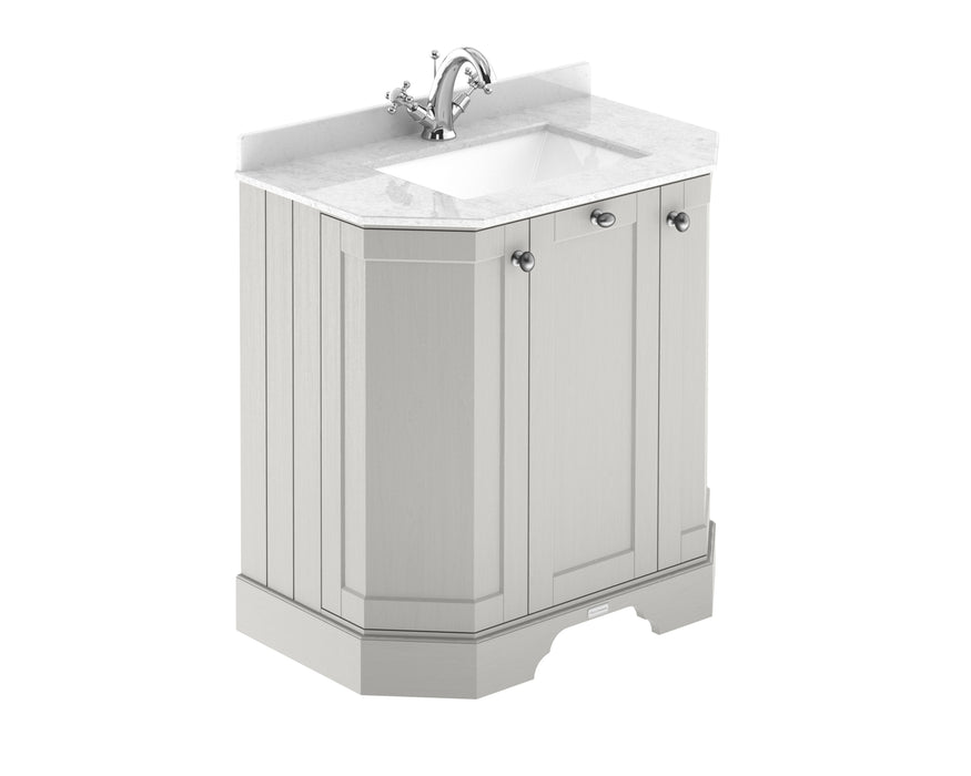 Old London 750mm Timeless Sand 3 Door Floor Standing Angled Vanity Unit With 1 Tap Hole Marble Basin