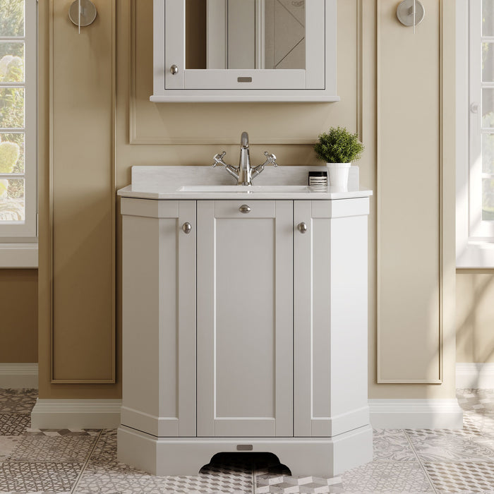 Old London 750mm Timeless Sand 3 Door Floor Standing Angled Vanity Unit With 1 Tap Hole Marble Basin