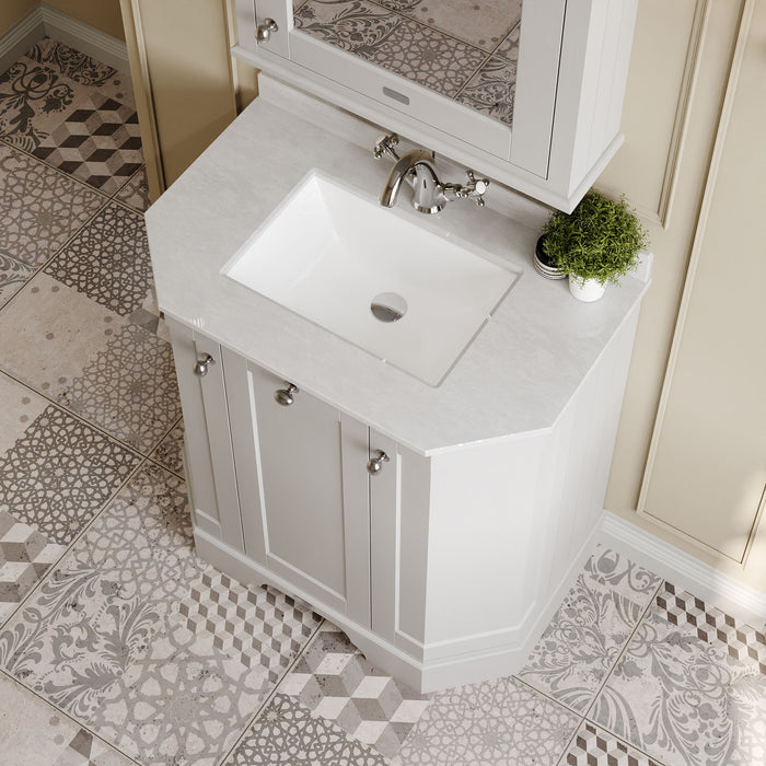 Old London 750mm Timeless Sand 3 Door Floor Standing Angled Vanity Unit With 1 Tap Hole Marble Basin