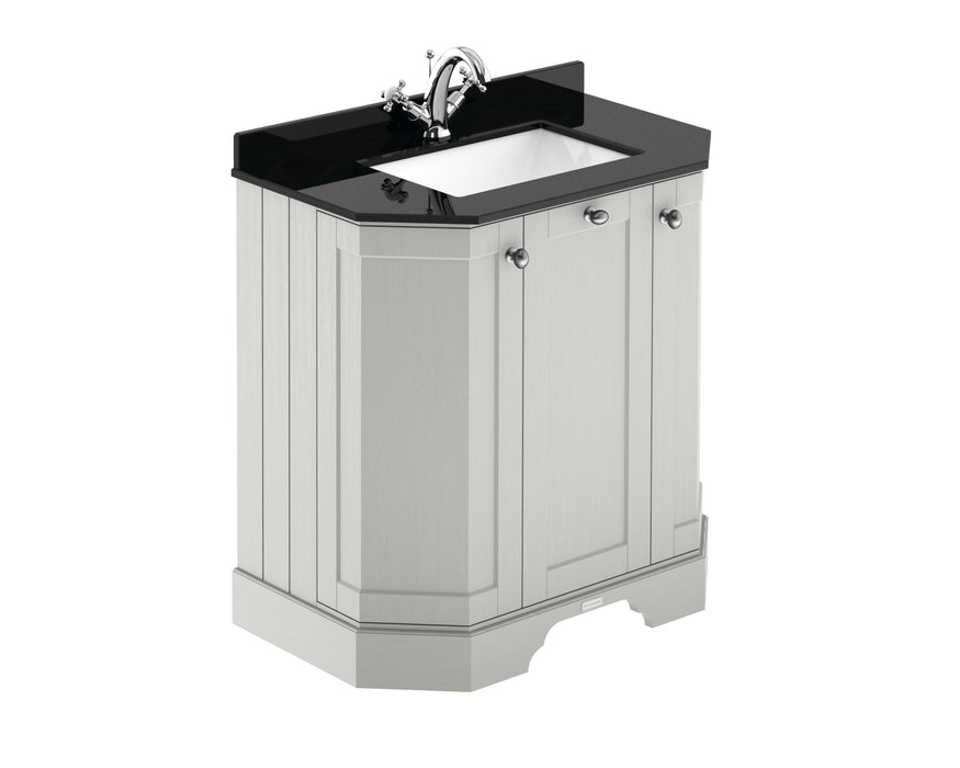 Old London 750mm Timeless Sand 3 Door Floor Standing Angled Vanity Unit With 1 Tap Hole Marble Basin