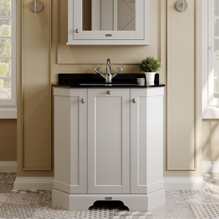 Old London 750mm Timeless Sand 3 Door Floor Standing Angled Vanity Unit With 1 Tap Hole Marble Basin