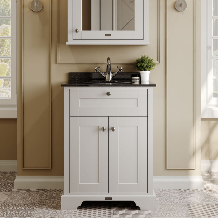 Old London 600mm Timeless Sand 2 Door Floor Standing Cabinet With 1 Tap Hole Marble Basin