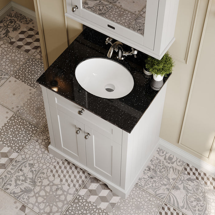 Old London 600mm Timeless Sand 2 Door Floor Standing Cabinet With 1 Tap Hole Marble Basin