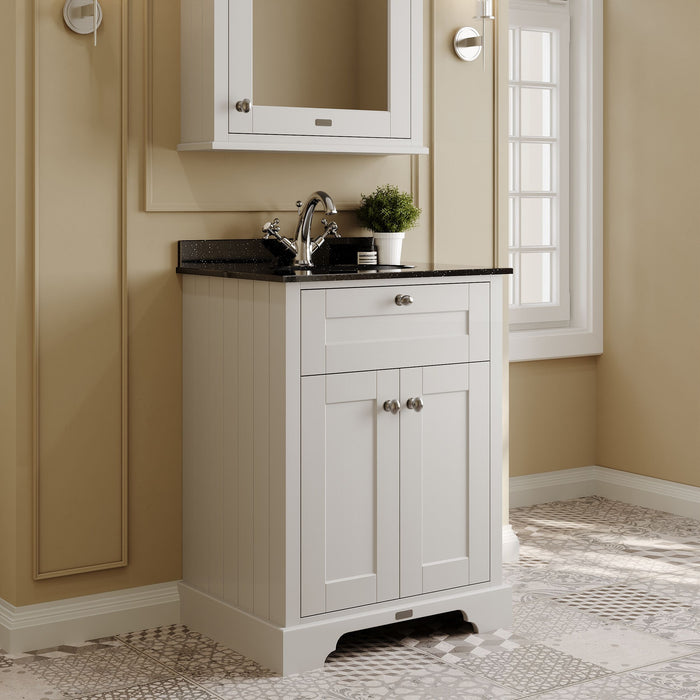 Old London 600mm Timeless Sand 2 Door Floor Standing Cabinet With 1 Tap Hole Marble Basin