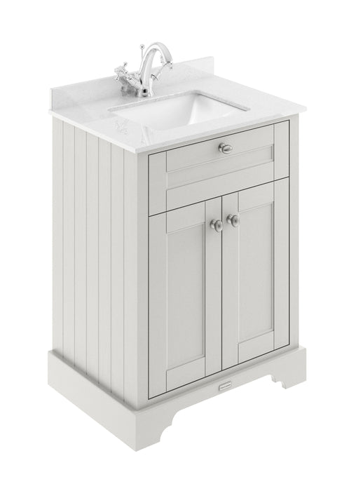 Old London 600mm Timeless Sand 2 Door Floor Standing Cabinet With 1 Tap Hole Marble Basin