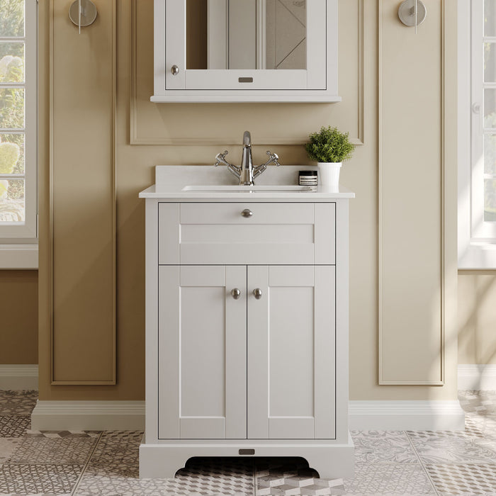 Old London 600mm Timeless Sand 2 Door Floor Standing Cabinet With 1 Tap Hole Marble Basin