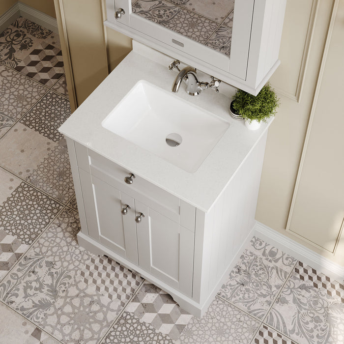 Old London 600mm Timeless Sand 2 Door Floor Standing Cabinet With 1 Tap Hole Marble Basin