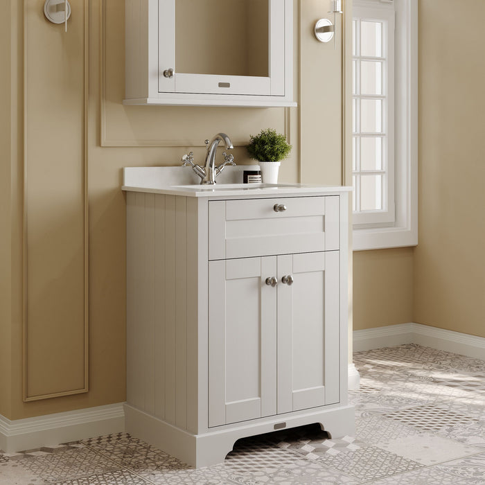 Old London 600mm Timeless Sand 2 Door Floor Standing Cabinet With 1 Tap Hole Marble Basin