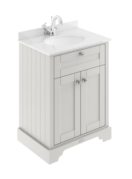 Old London 600mm Timeless Sand 2 Door Floor Standing Cabinet With 1 Tap Hole Marble Basin