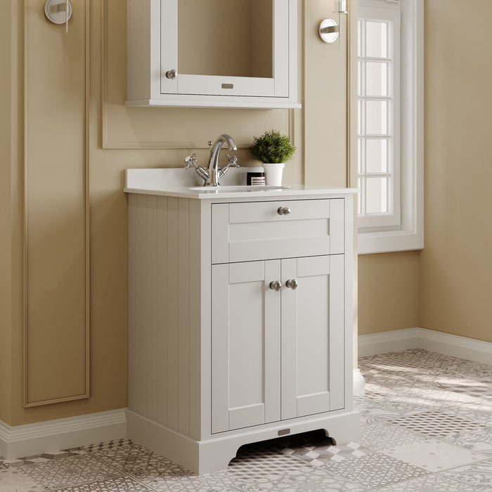 Old London 600mm Timeless Sand 2 Door Floor Standing Cabinet With 1 Tap Hole Marble Basin